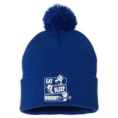 Eat Sleep Workout Repeat Gift Funny Work Out Gym Gift Funny Gift Pom Pom 12in Knit Beanie