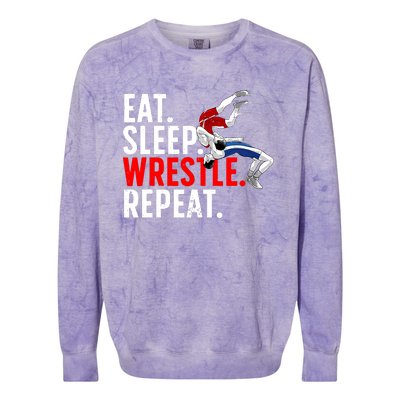 Eat Sleep Wrestle Repeat Colorblast Crewneck Sweatshirt