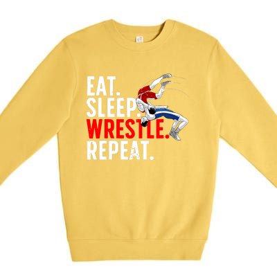 Eat Sleep Wrestle Repeat Premium Crewneck Sweatshirt