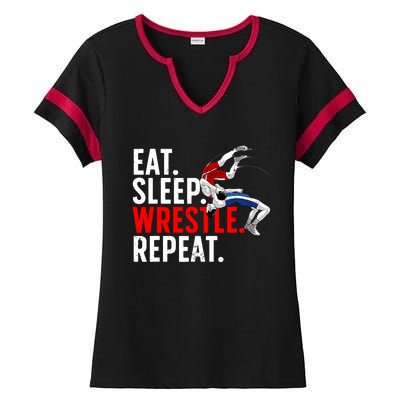 Eat Sleep Wrestle Repeat Ladies Halftime Notch Neck Tee