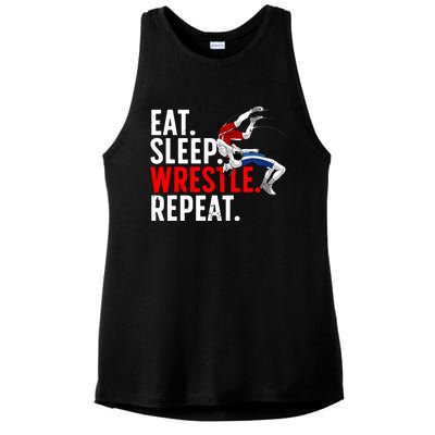 Eat Sleep Wrestle Repeat Ladies PosiCharge Tri-Blend Wicking Tank