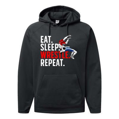 Eat Sleep Wrestle Repeat Performance Fleece Hoodie