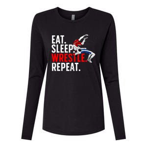 Eat Sleep Wrestle Repeat Womens Cotton Relaxed Long Sleeve T-Shirt