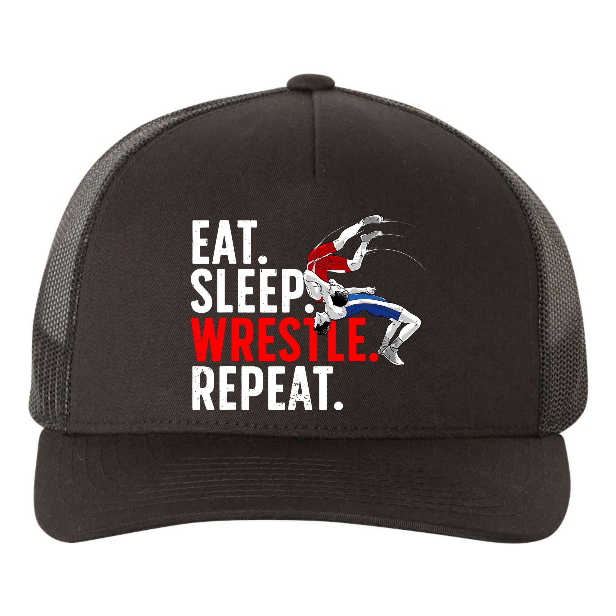 Eat Sleep Wrestle Repeat Yupoong Adult 5-Panel Trucker Hat