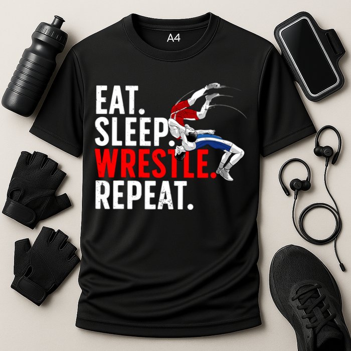 Eat Sleep Wrestle Repeat Cooling Performance Crew T-Shirt