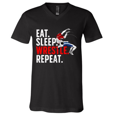 Eat Sleep Wrestle Repeat V-Neck T-Shirt