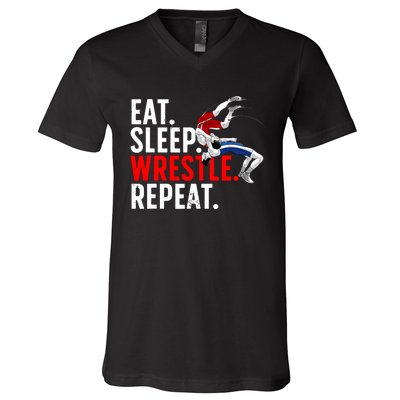 Eat Sleep Wrestle Repeat V-Neck T-Shirt