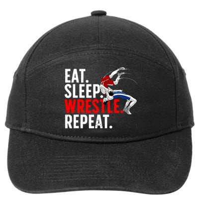 Eat Sleep Wrestle Repeat 7-Panel Snapback Hat