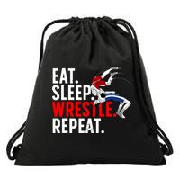 Eat Sleep Wrestle Repeat Drawstring Bag
