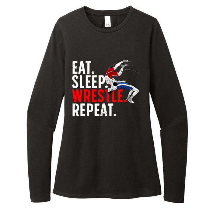 Eat Sleep Wrestle Repeat Womens CVC Long Sleeve Shirt