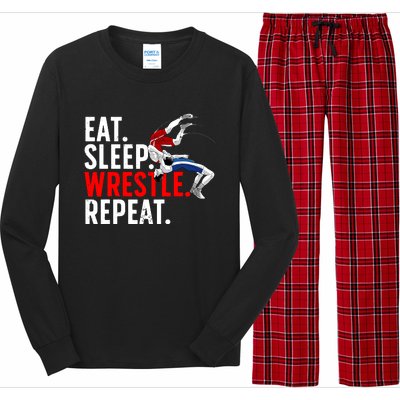 Eat Sleep Wrestle Repeat Long Sleeve Pajama Set