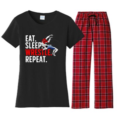 Eat Sleep Wrestle Repeat Women's Flannel Pajama Set