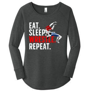 Eat Sleep Wrestle Repeat Women's Perfect Tri Tunic Long Sleeve Shirt