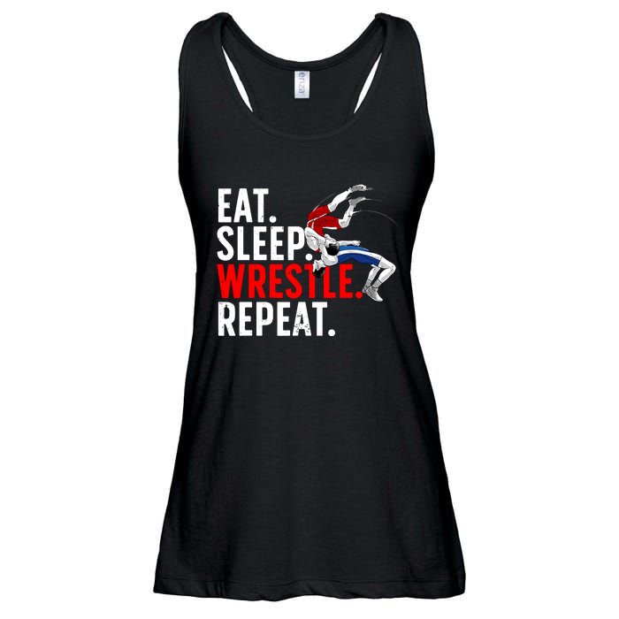 Eat Sleep Wrestle Repeat Ladies Essential Flowy Tank