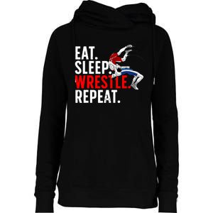 Eat Sleep Wrestle Repeat Womens Funnel Neck Pullover Hood