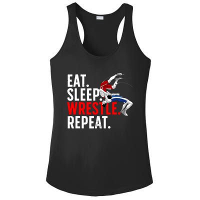 Eat Sleep Wrestle Repeat Ladies PosiCharge Competitor Racerback Tank