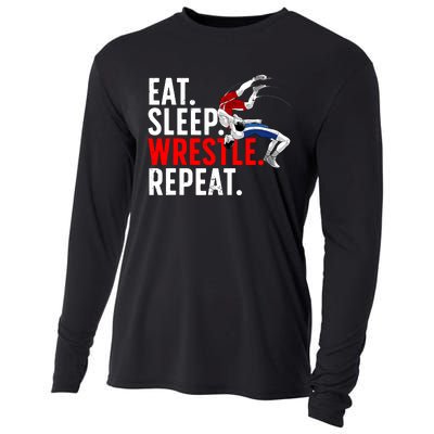 Eat Sleep Wrestle Repeat Cooling Performance Long Sleeve Crew