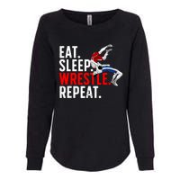 Eat Sleep Wrestle Repeat Womens California Wash Sweatshirt