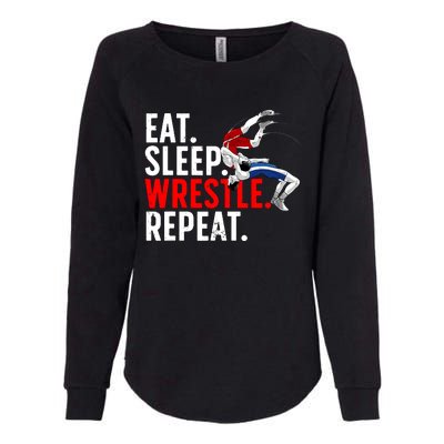 Eat Sleep Wrestle Repeat Womens California Wash Sweatshirt