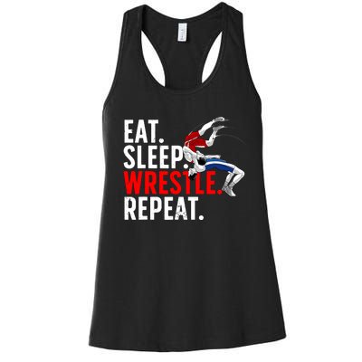 Eat Sleep Wrestle Repeat Women's Racerback Tank