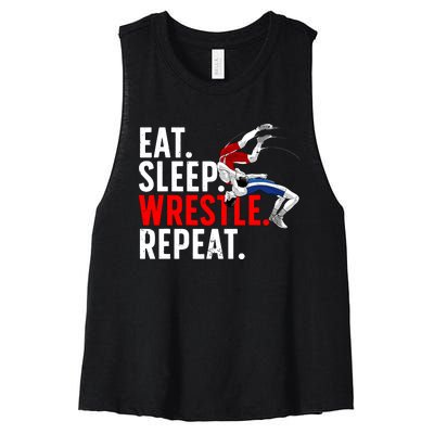 Eat Sleep Wrestle Repeat Women's Racerback Cropped Tank