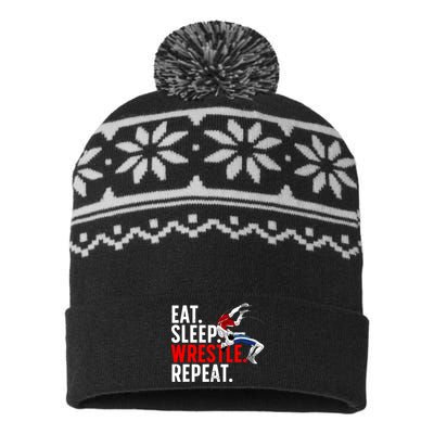 Eat Sleep Wrestle Repeat USA-Made Snowflake Beanie