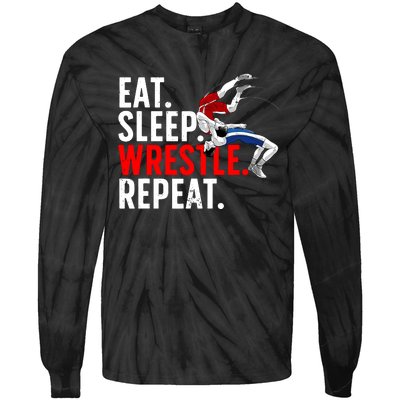 Eat Sleep Wrestle Repeat Tie-Dye Long Sleeve Shirt