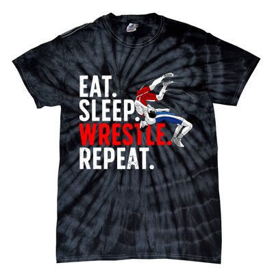 Eat Sleep Wrestle Repeat Tie-Dye T-Shirt