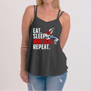 Eat Sleep Wrestle Repeat Women's Strappy Tank