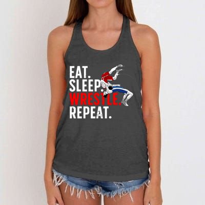 Eat Sleep Wrestle Repeat Women's Knotted Racerback Tank