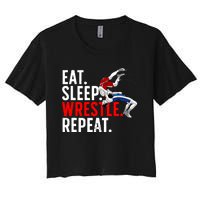 Eat Sleep Wrestle Repeat Women's Crop Top Tee