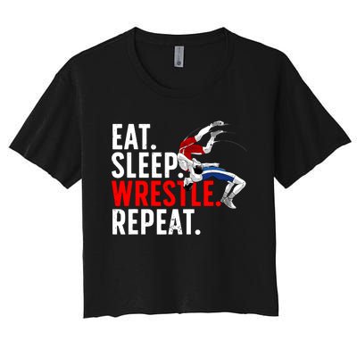 Eat Sleep Wrestle Repeat Women's Crop Top Tee