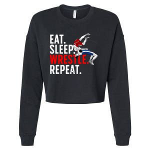 Eat Sleep Wrestle Repeat Cropped Pullover Crew