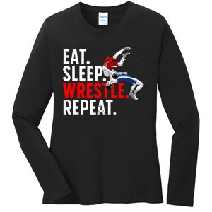 Eat Sleep Wrestle Repeat Ladies Long Sleeve Shirt