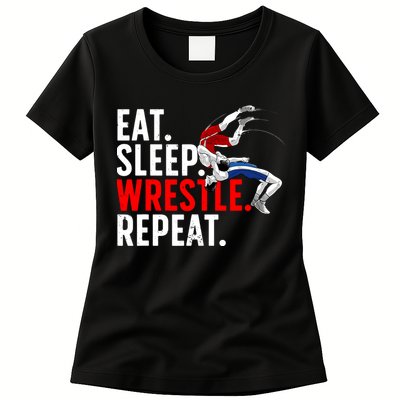 Eat Sleep Wrestle Repeat Womens T-Shirt