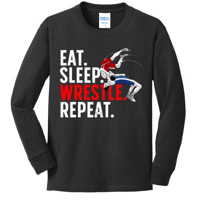 Eat Sleep Wrestle Repeat Kids Long Sleeve Shirt
