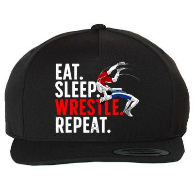Eat Sleep Wrestle Repeat Wool Snapback Cap