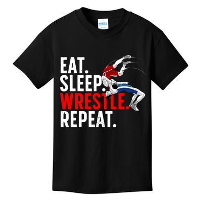 Eat Sleep Wrestle Repeat Kids T-Shirt
