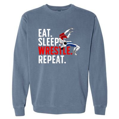 Eat Sleep Wrestle Repeat Garment-Dyed Sweatshirt