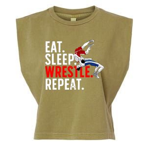 Eat Sleep Wrestle Repeat Garment-Dyed Women's Muscle Tee