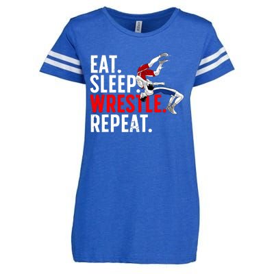 Eat Sleep Wrestle Repeat Enza Ladies Jersey Football T-Shirt