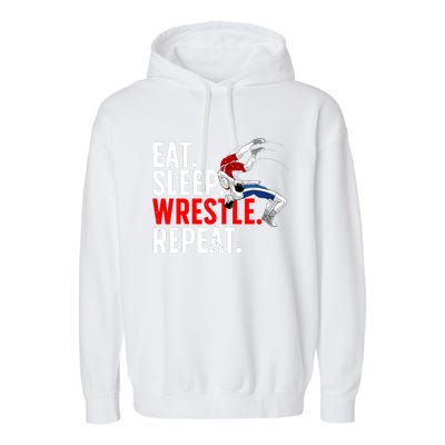 Eat Sleep Wrestle Repeat Garment-Dyed Fleece Hoodie