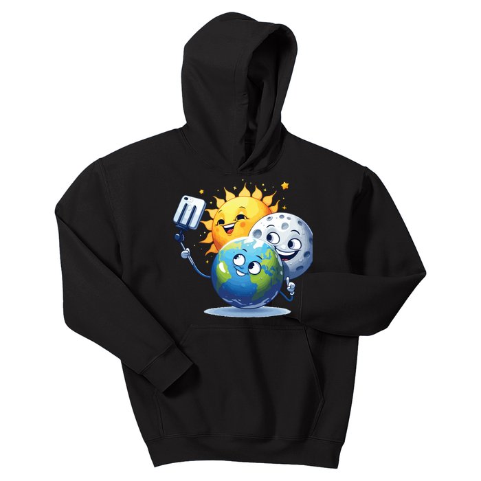 Earth Selfie With Moon And Sun Kids Hoodie