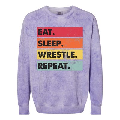 Eat Sleep Wrestle Repeat Funny Wrestling Wrestler  Colorblast Crewneck Sweatshirt