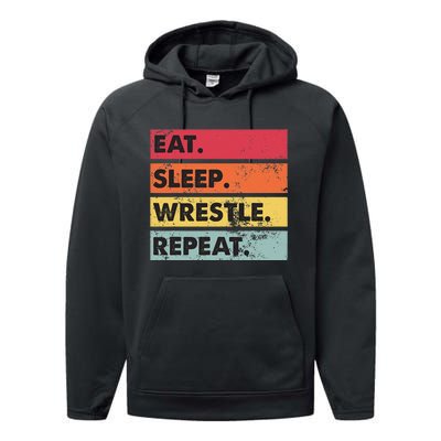 Eat Sleep Wrestle Repeat Funny Wrestling Wrestler  Performance Fleece Hoodie