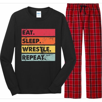 Eat Sleep Wrestle Repeat Funny Wrestling Wrestler  Long Sleeve Pajama Set