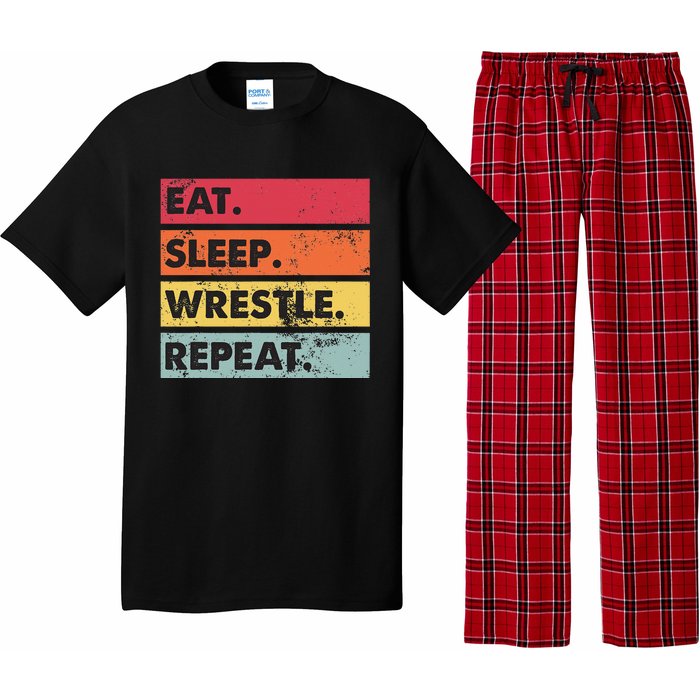 Eat Sleep Wrestle Repeat Funny Wrestling Wrestler  Pajama Set