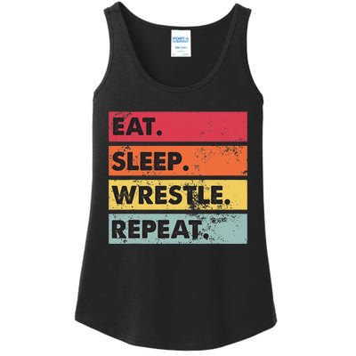 Eat Sleep Wrestle Repeat Funny Wrestling Wrestler  Ladies Essential Tank