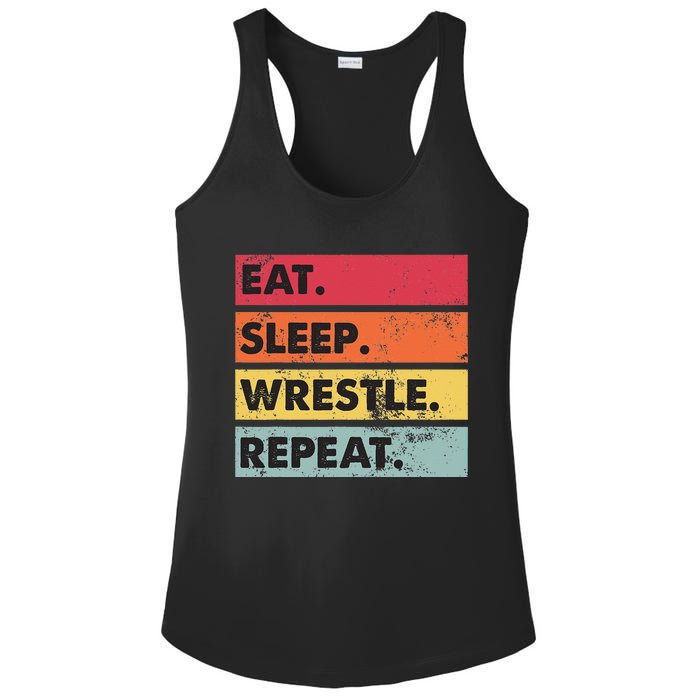 Eat Sleep Wrestle Repeat Funny Wrestling Wrestler  Ladies PosiCharge Competitor Racerback Tank