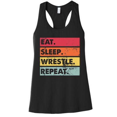 Eat Sleep Wrestle Repeat Funny Wrestling Wrestler  Women's Racerback Tank